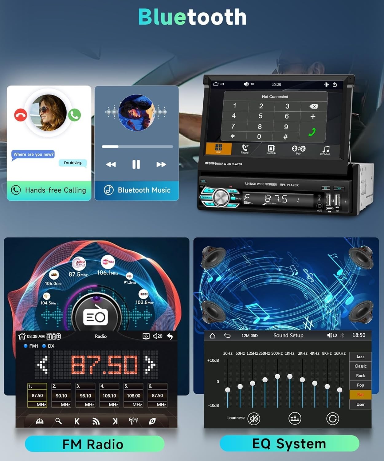 Multi-Function 7 Inch Wireless CarPlay Car Radio with Bluetooth & Voice Control