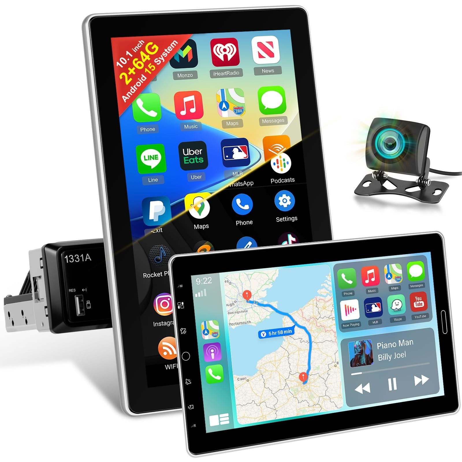 10.1” Android Single Din Car Stereo – 1280×720 Touchscreen, Wireless Carplay, G