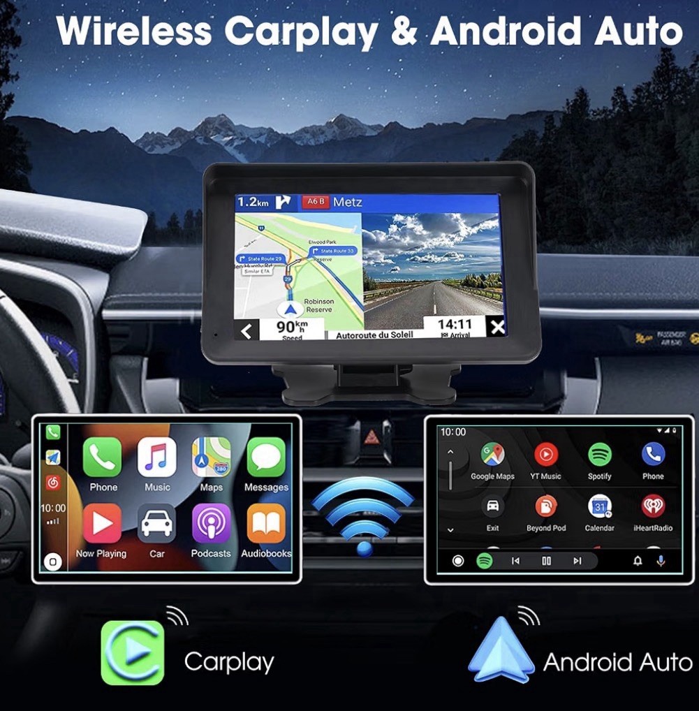 Wireless Apple Carplay Screen for Car,7″ HD Portable Car Stereo Touchscreen
