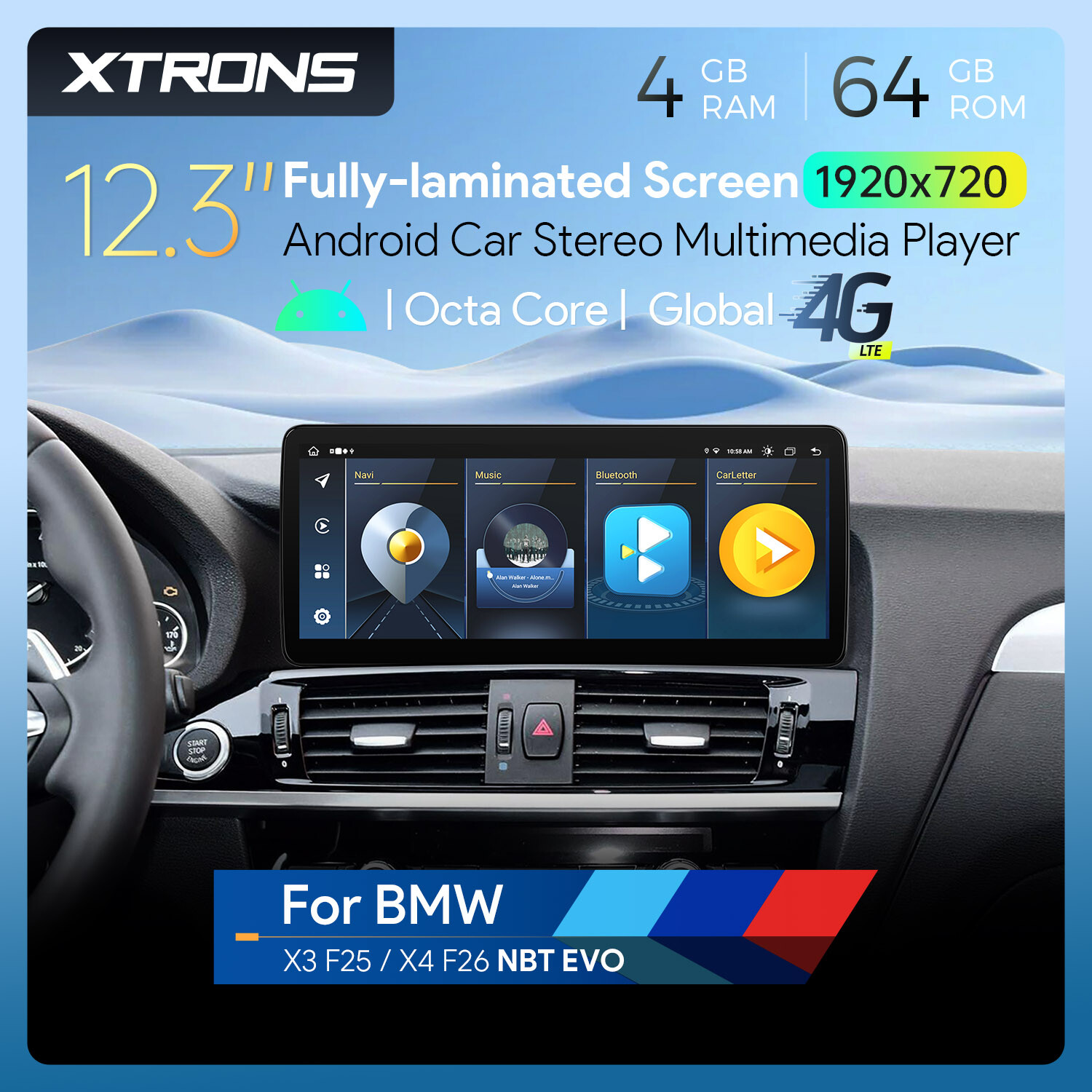 8-Core Android 14 4+64GB Car Play Stereo GPS Navi WIFI For BMW X3 F25 X4 F26 EVO