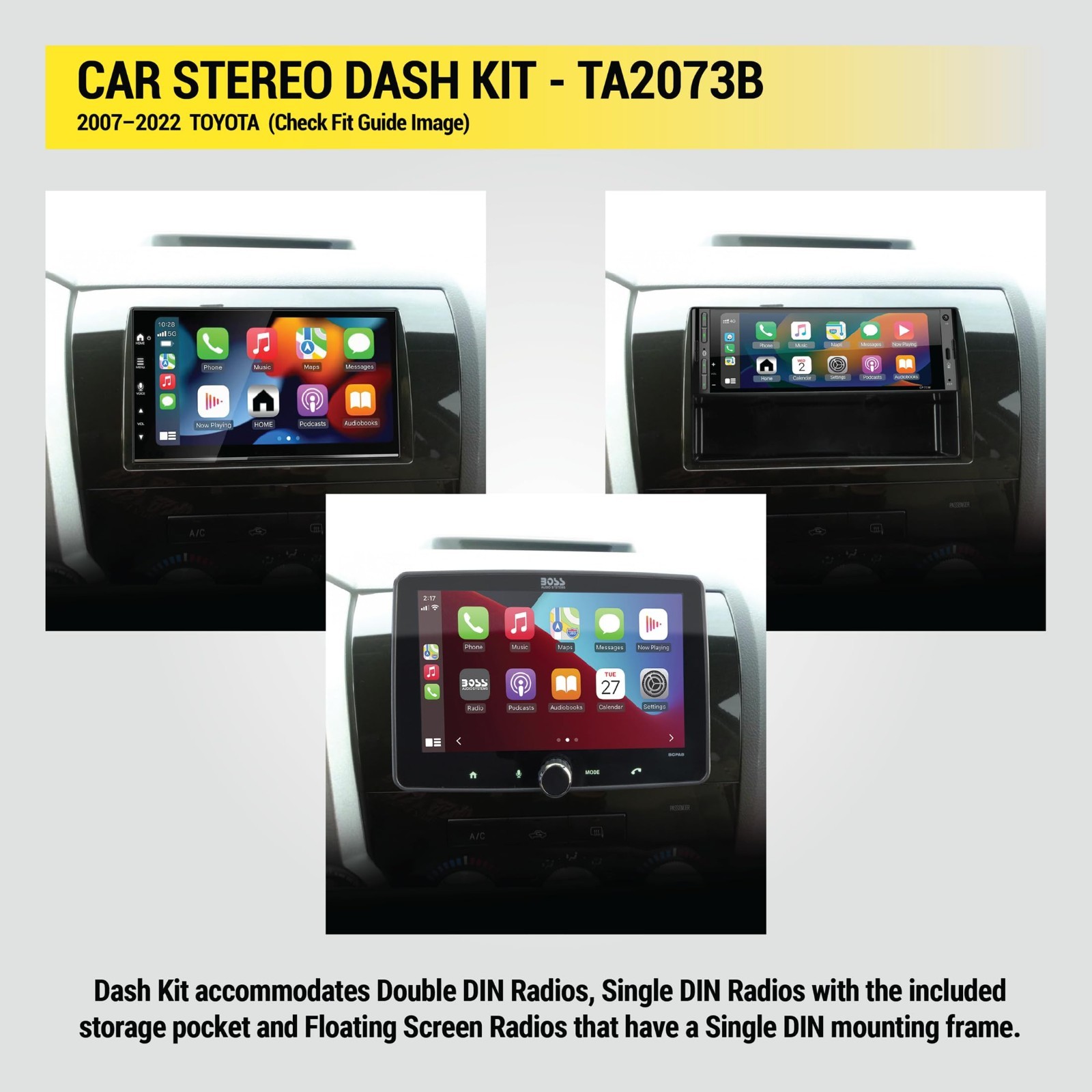 Double DIN Single DIN Radio Install Dash Kit w/ Storage Pocket for Toyota Tundra