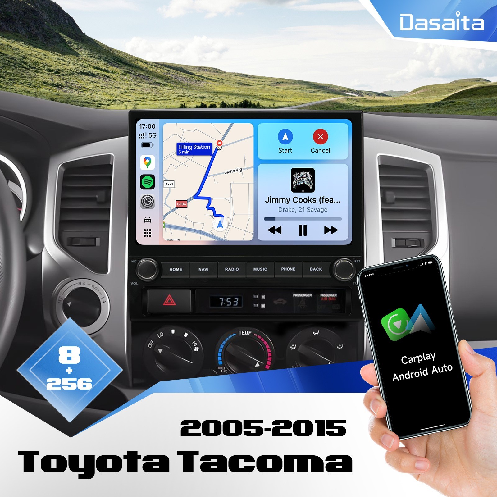 Dasaita Car stereo 8GB+256G Car Stereo for Toyota Tacoma 2005-2015 CarPlay 4GLTE