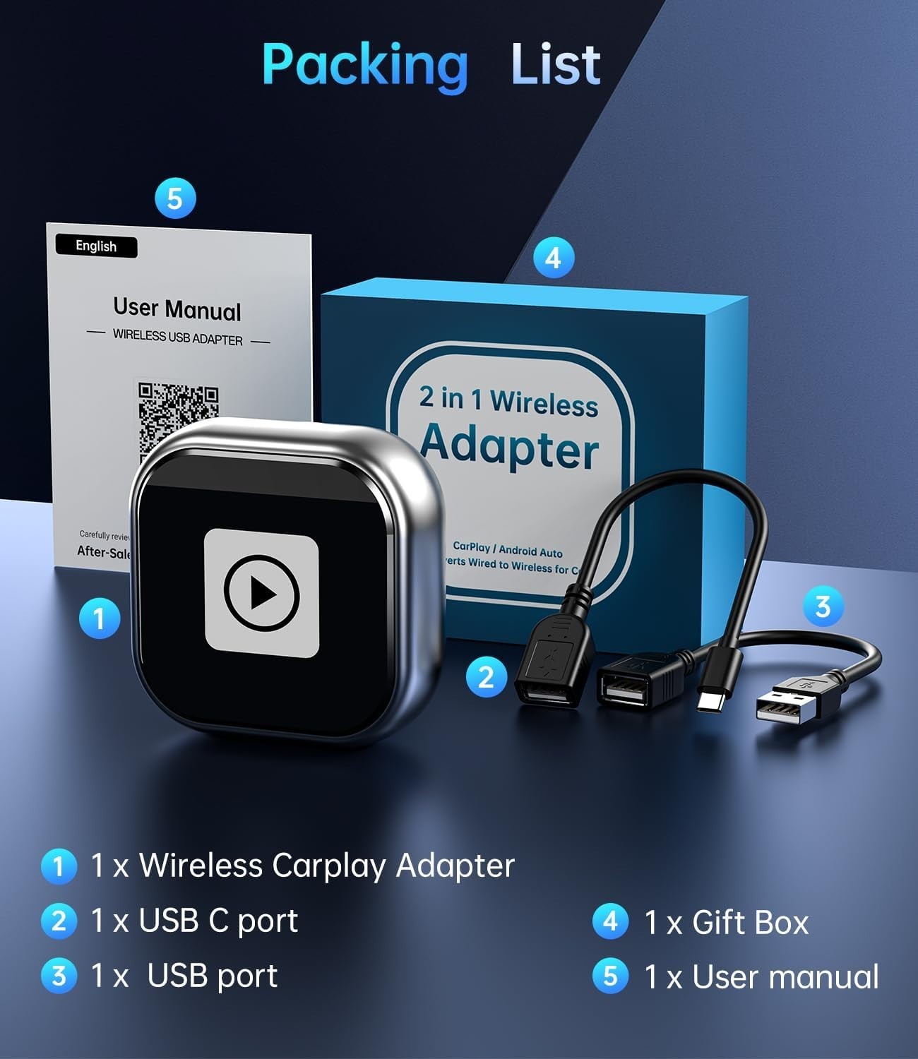 Wireless Carplay Adapter ,Wired CarPlay to Wireless,Mini USB Design for Car Play