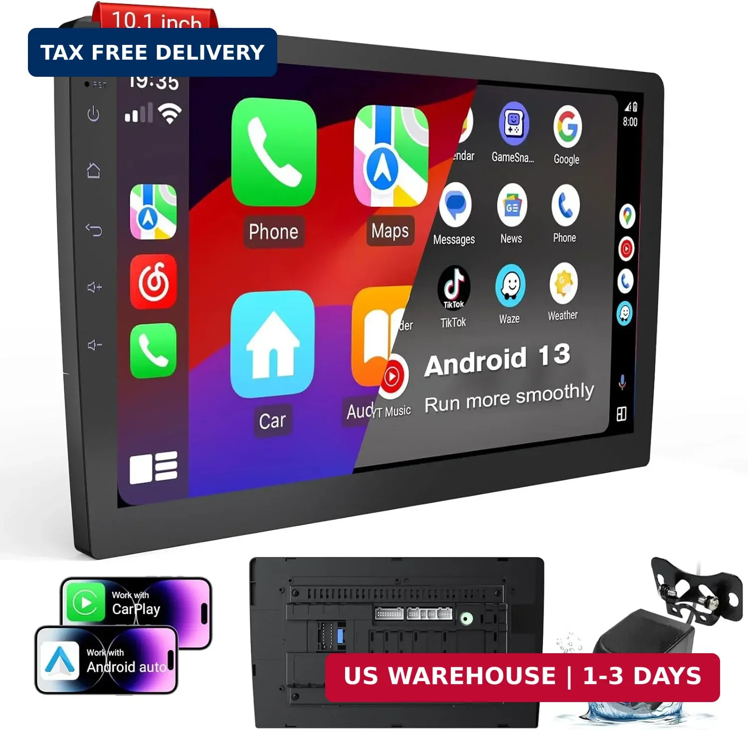 Haudio Double Din Android 13 Car Stereo Receiver – 10.1″ Universal HD Touchscree