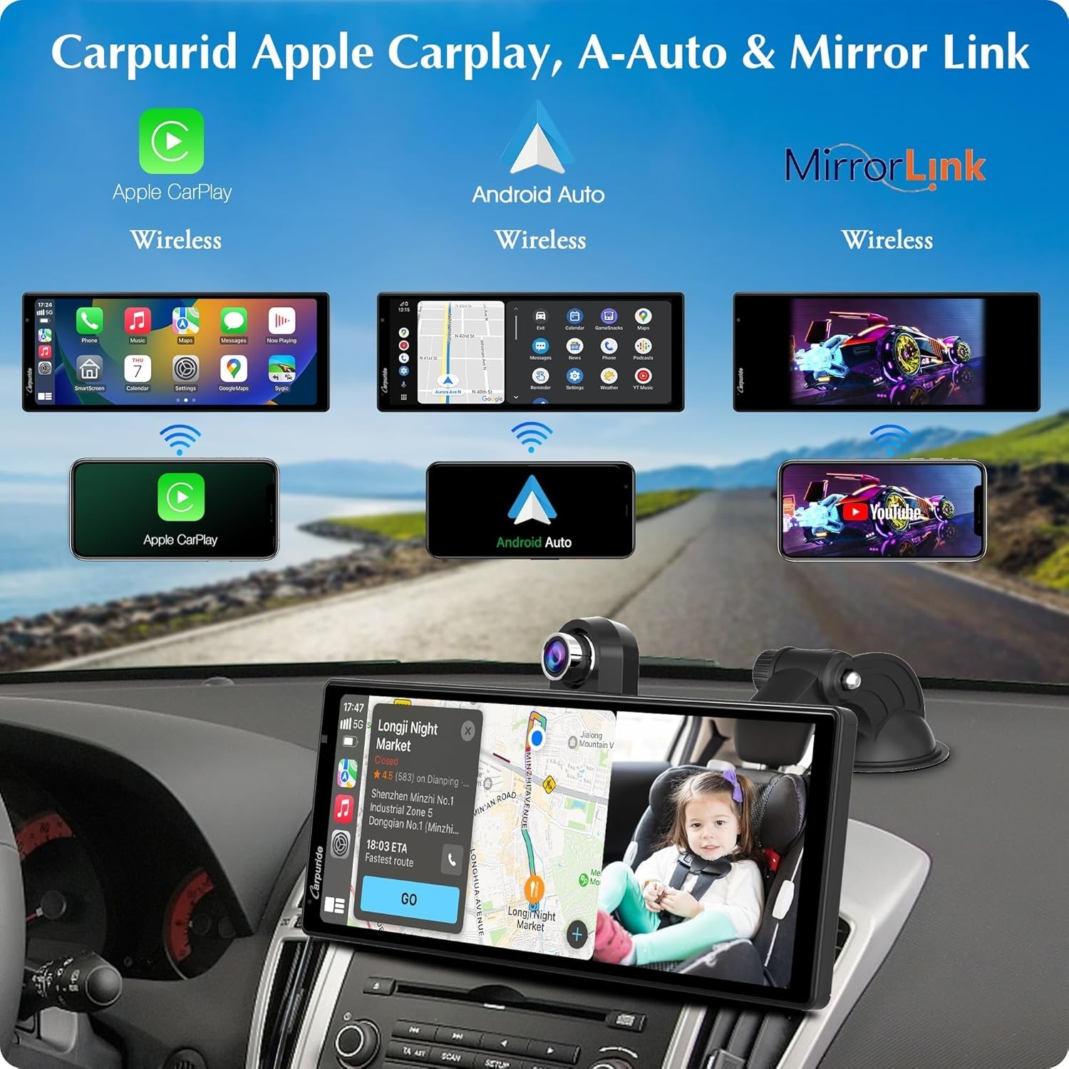 CARPURIDE W903 Carplay, 9.3″ HD IPS Touch Screen, BT/AUX/TF/ Audio Video/Voice C
