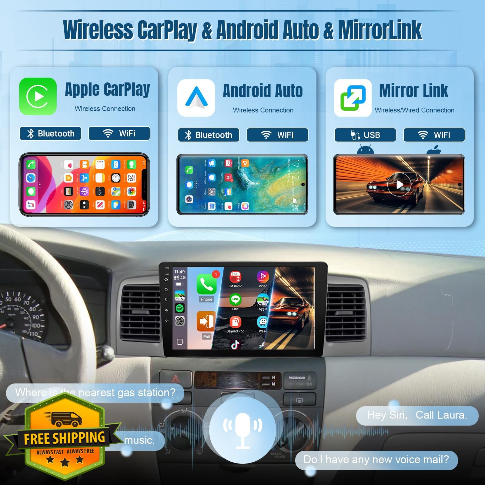 Naifay Android 12 Car Stereo Toyota Corolla 03-08 9″ Touchscreen CarPlay