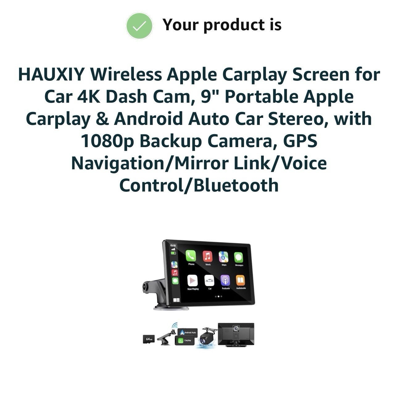 Q9S Wireless Smart Screen 9″ Touchscreen Car Stereo, Black