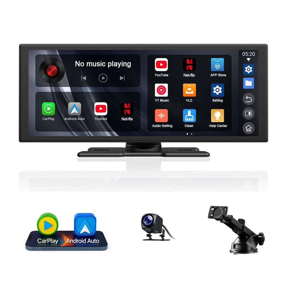 3in1 10.25″ Portable Wireless CarPlay Car Stereo Radio w/Net-flix YouTube AI Box