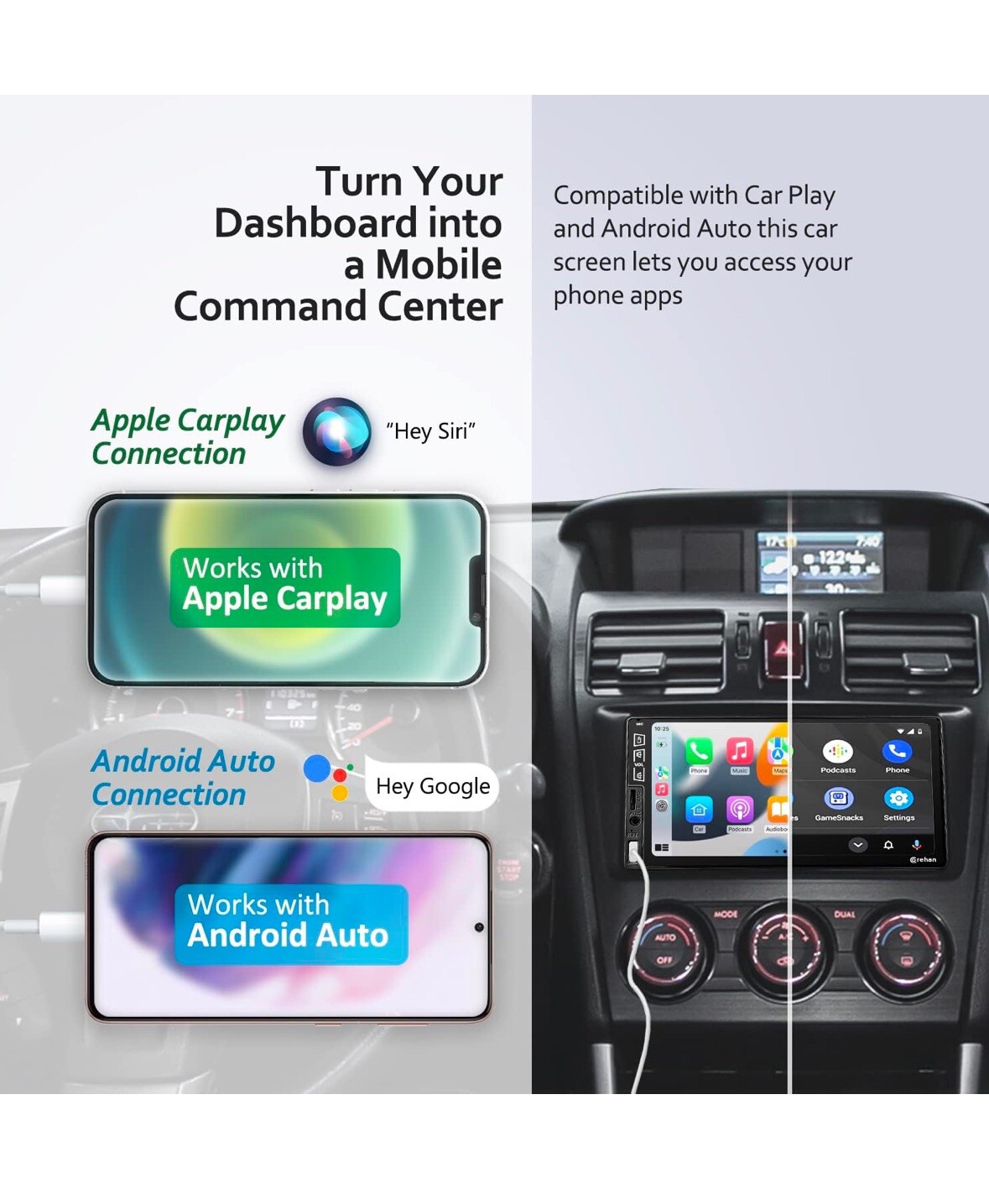 Double Din 7″ Car Stereo W/ Backup Cam Android/Apple Carplay Radio Touch Screen