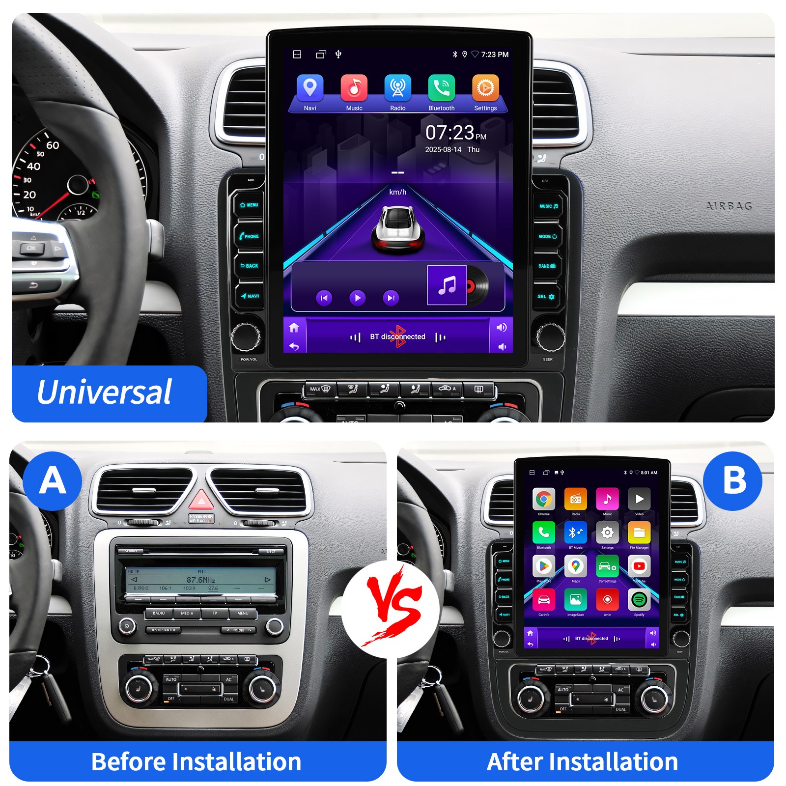 Android 15 Double Din 9.7″ Car Stereo Apple CarPlay Auto Radio GPS Navi WiFi FM