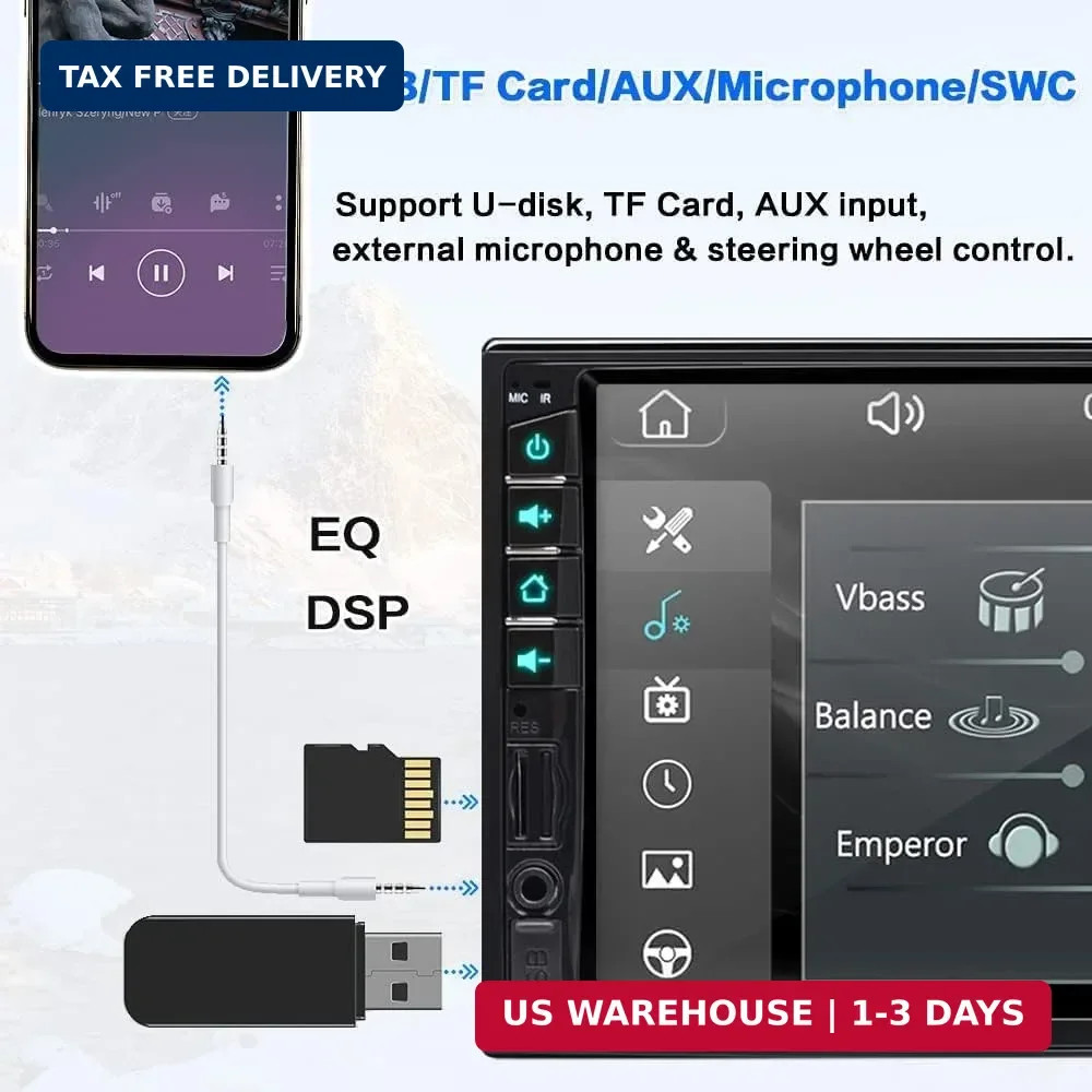 Wireless Apple Carplay Android Auto 2 Din Car Radio Voice Control Bluetooth 5.2