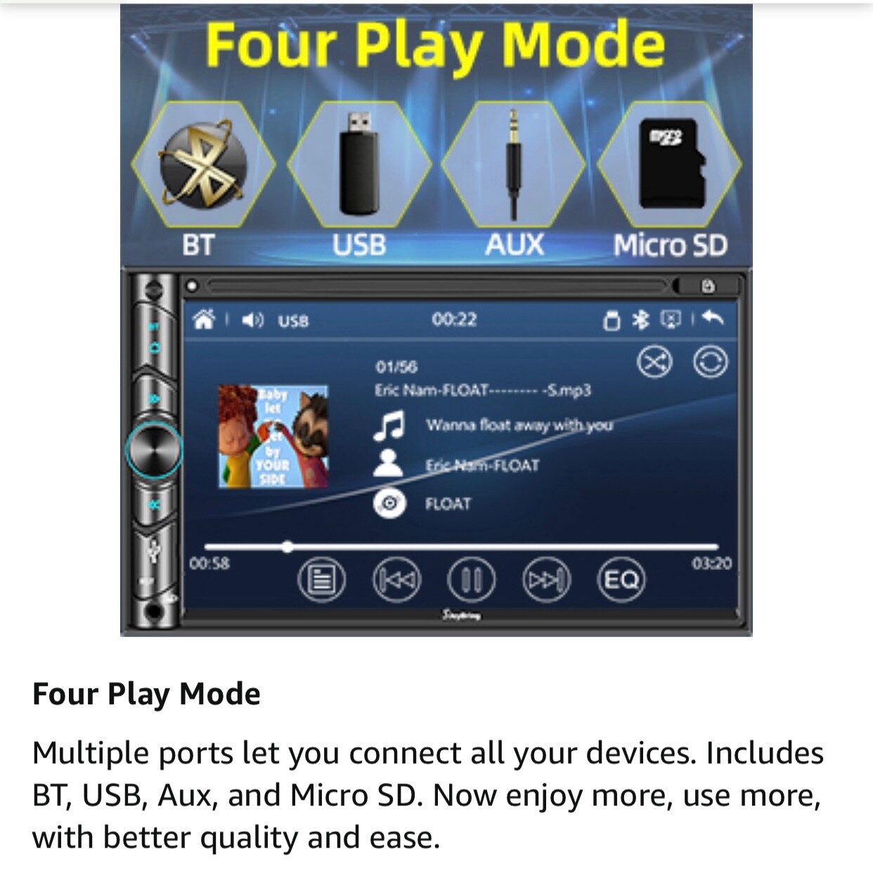Double DIN CarPlay Multimedia Player, 7″ HD Capacitive Touchscreen, Car Stereo w