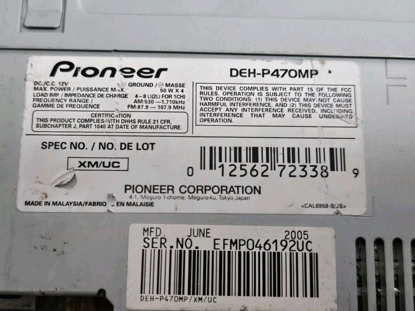 PIONEER PREMIER DEH-P470MP CD PLAYER 2005 READ DESCRIPTION