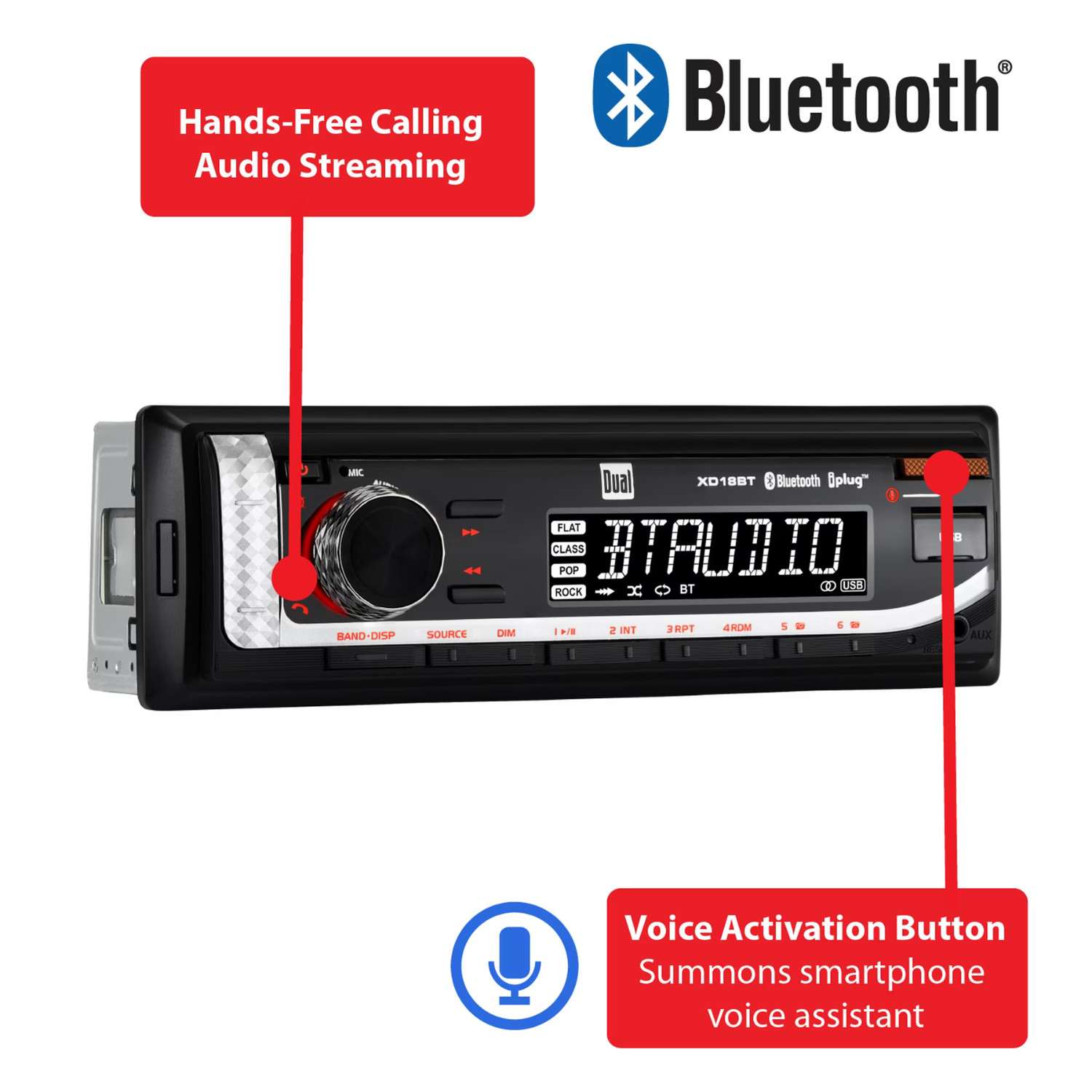 Dual XD18BT Single DIN Car Stereo Bluetooth USB AM FM MP3 Receiver