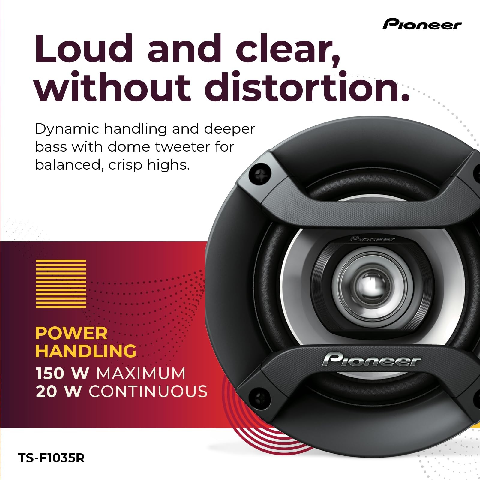 PIONEER F-Series TS-F1035R 4” 2-Way Speakers (Pair) – 150W Max, Balanced Soun…