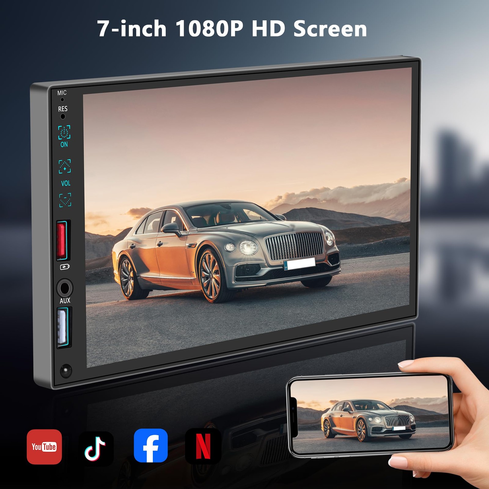 Single Din Touchscreen Radio,Single Car Stereo with 7” 7 inch, black