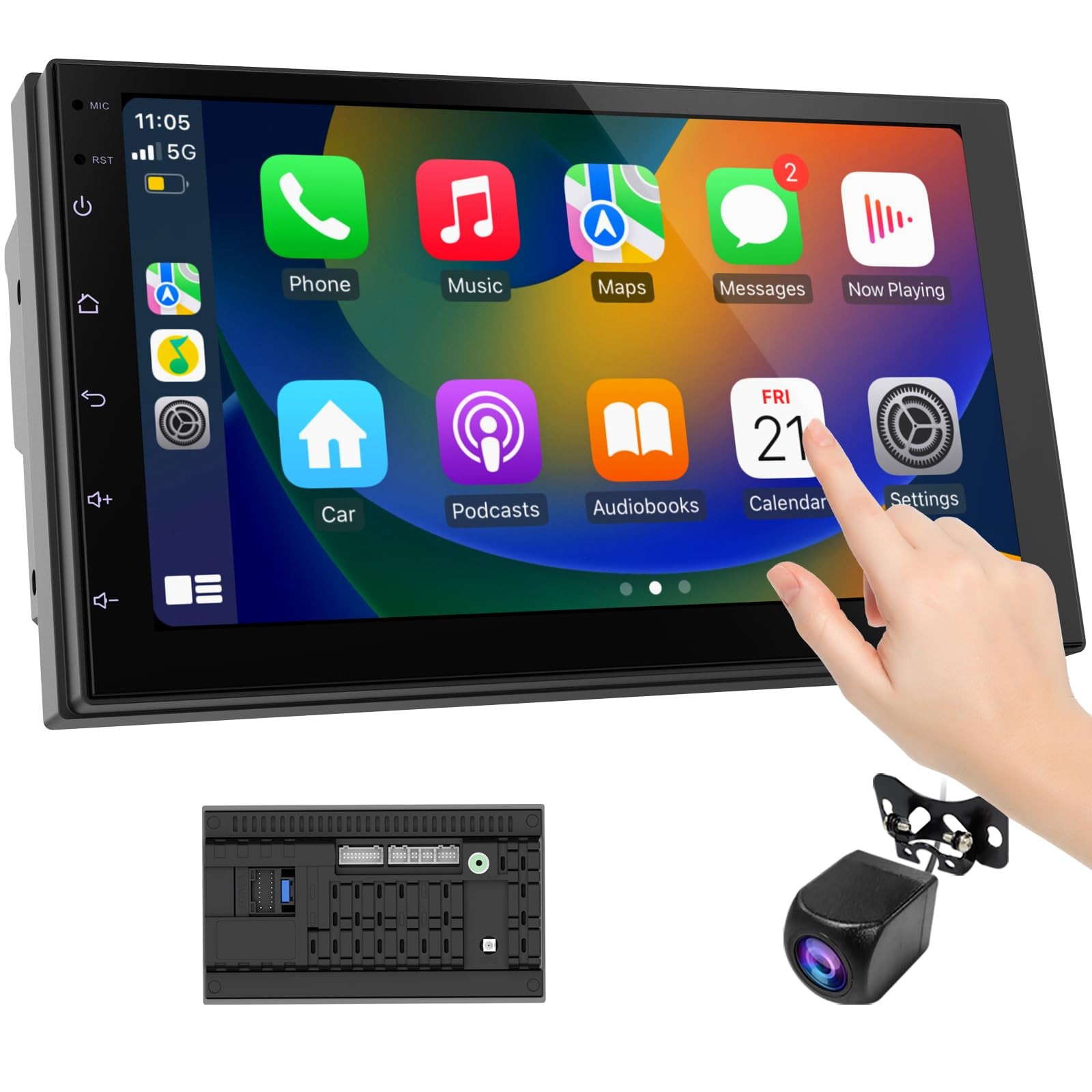 Wireless CarPlay & Android Auto 7″ Touchscreen Stereo with Backup Camera 2+32GB
