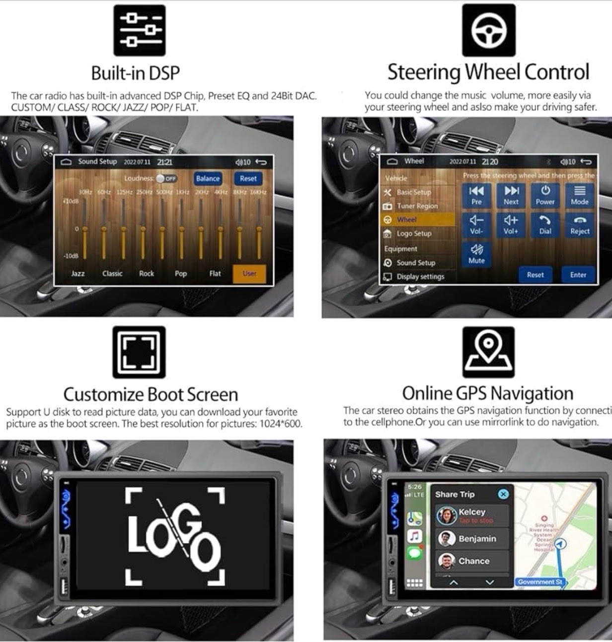 Double Din Car Stereo Compatible w Apple CarPlay Android Auto 7 in HD Backup Cam