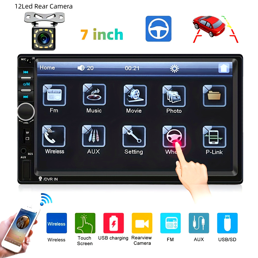 Double 2DIN 7″ Car MP5 Player Touch Screen Stereo Radio USB AUX+Rear Camera