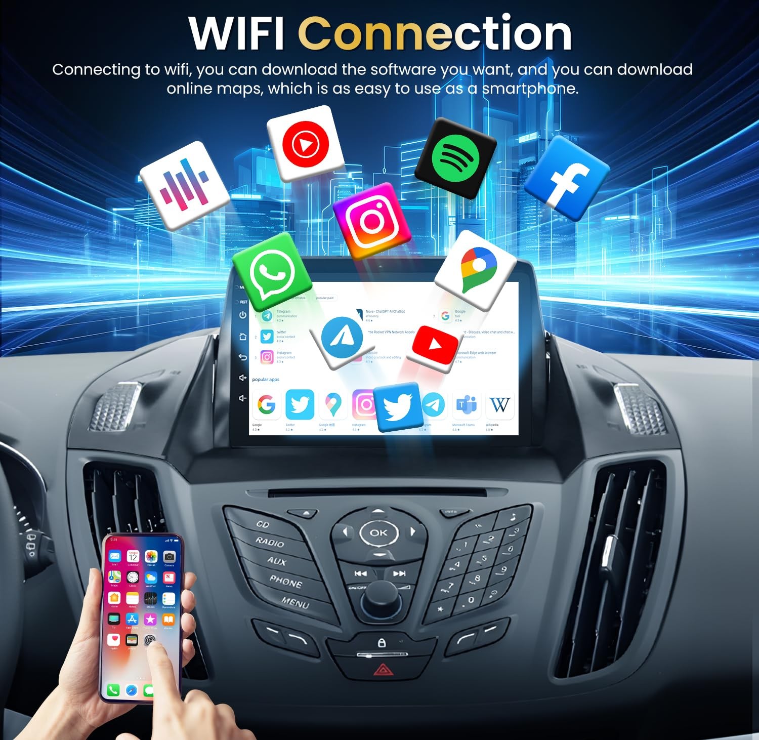 4+64G For Ford Escape 2013-19 Android AUTO Car Radio Stereo Carplay Nav 1280*800