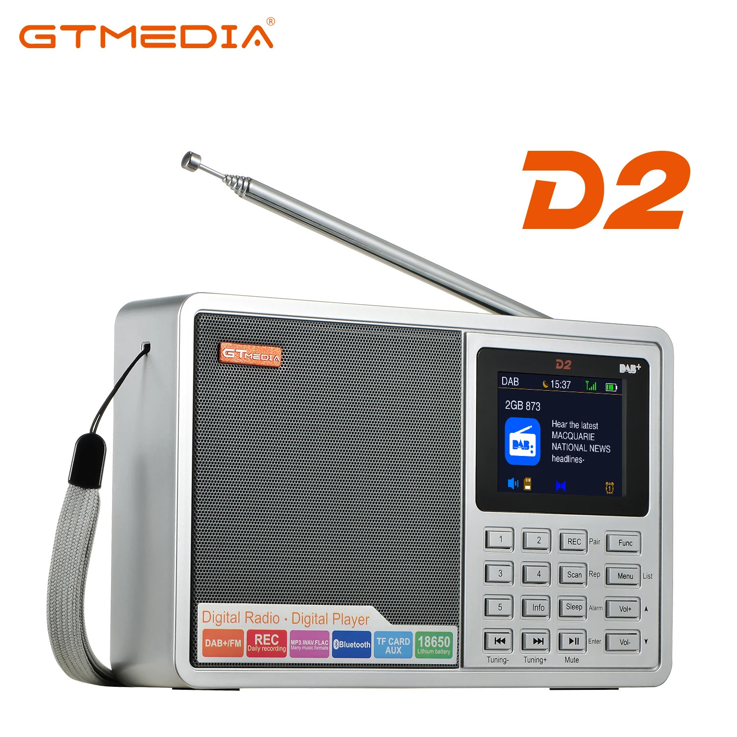 GTmedia D2 DAB+/FM Radio – 2.4 TFT Display, Bluetooth, TF Card, Recording, Mult