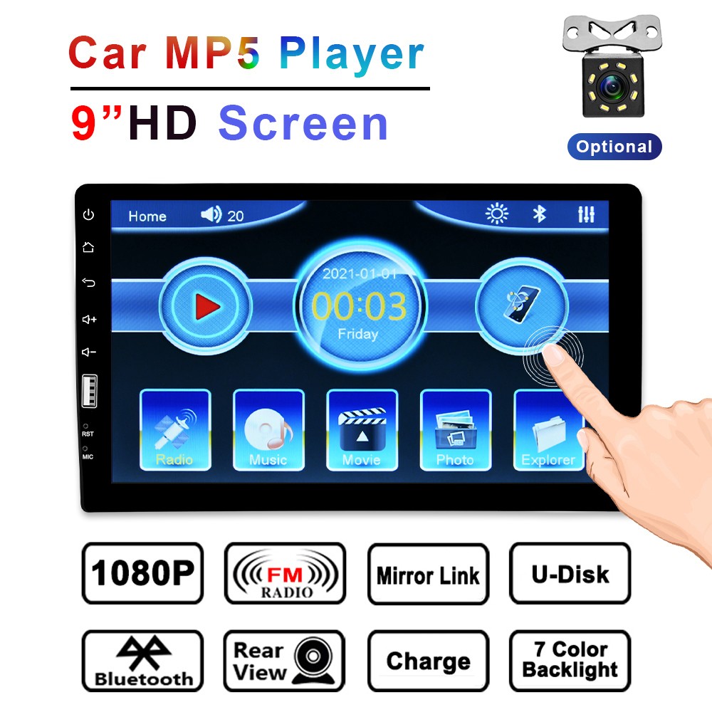 9″ Radio Estereo De Pantalla Para Coche Carro Tactil Single 1 Din Mirror Link BT