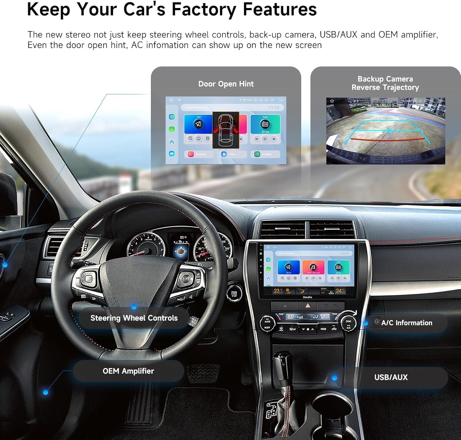 Dasaita 10.2” Car Stereo for Toyota Camry 2015-2017 Carplay/Android Auto Navi