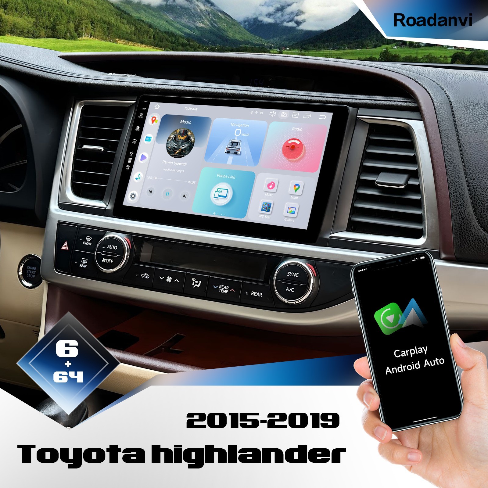 Roadanvi 10.2″ Car Stereo for Toyota Highlander 2015-2019 WiFi 4G LTE GPS Radio
