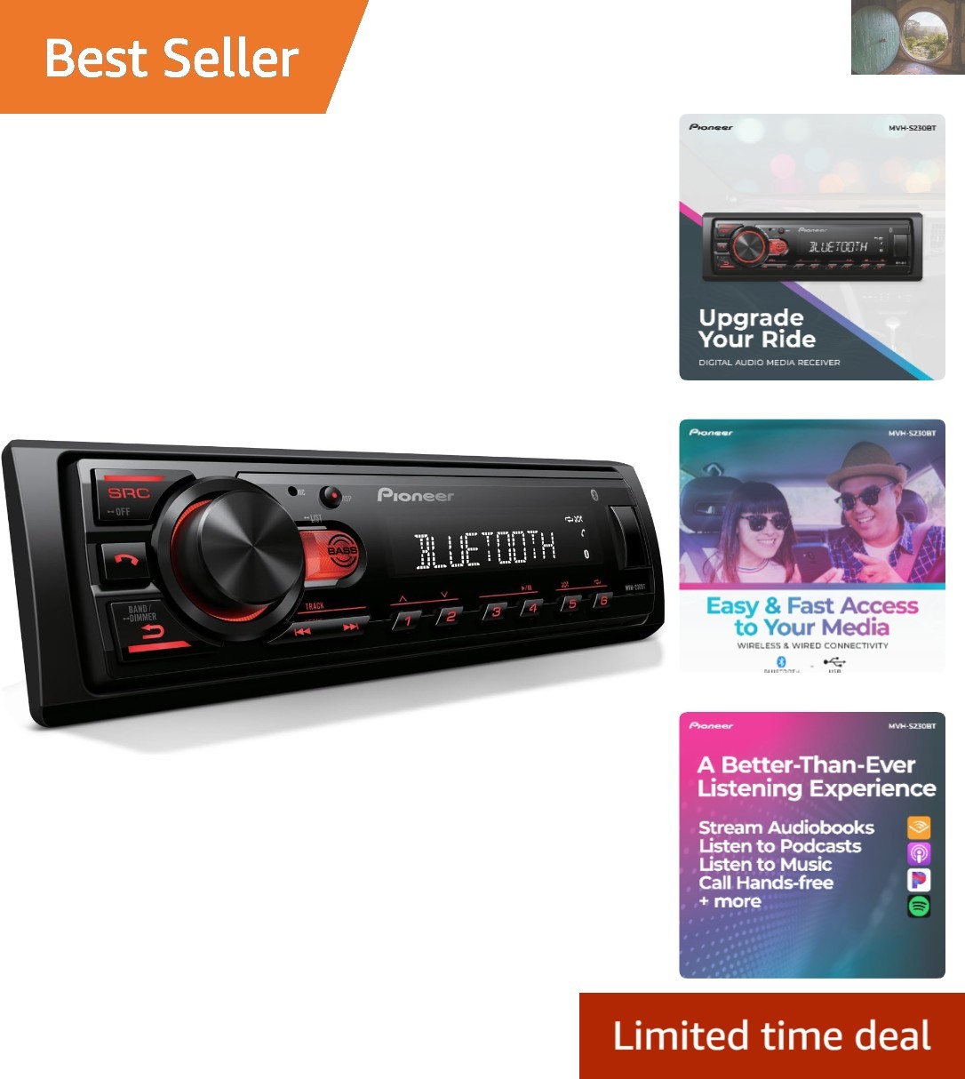 Bluetooth-Integrated 1-DIN Media Receiver with USB & AM/FM for iPhone/Android