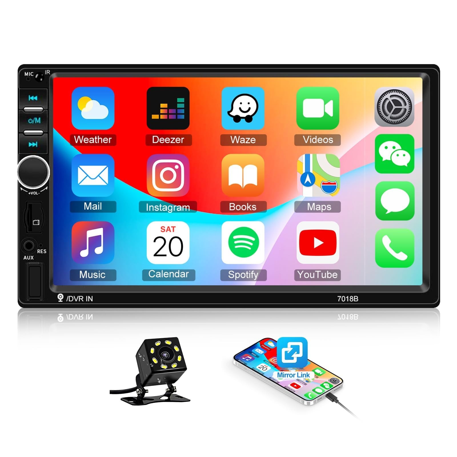 Camecho Car Radio Double Din Stereo 7″ LCD Touch 7 inch, MP5 Player