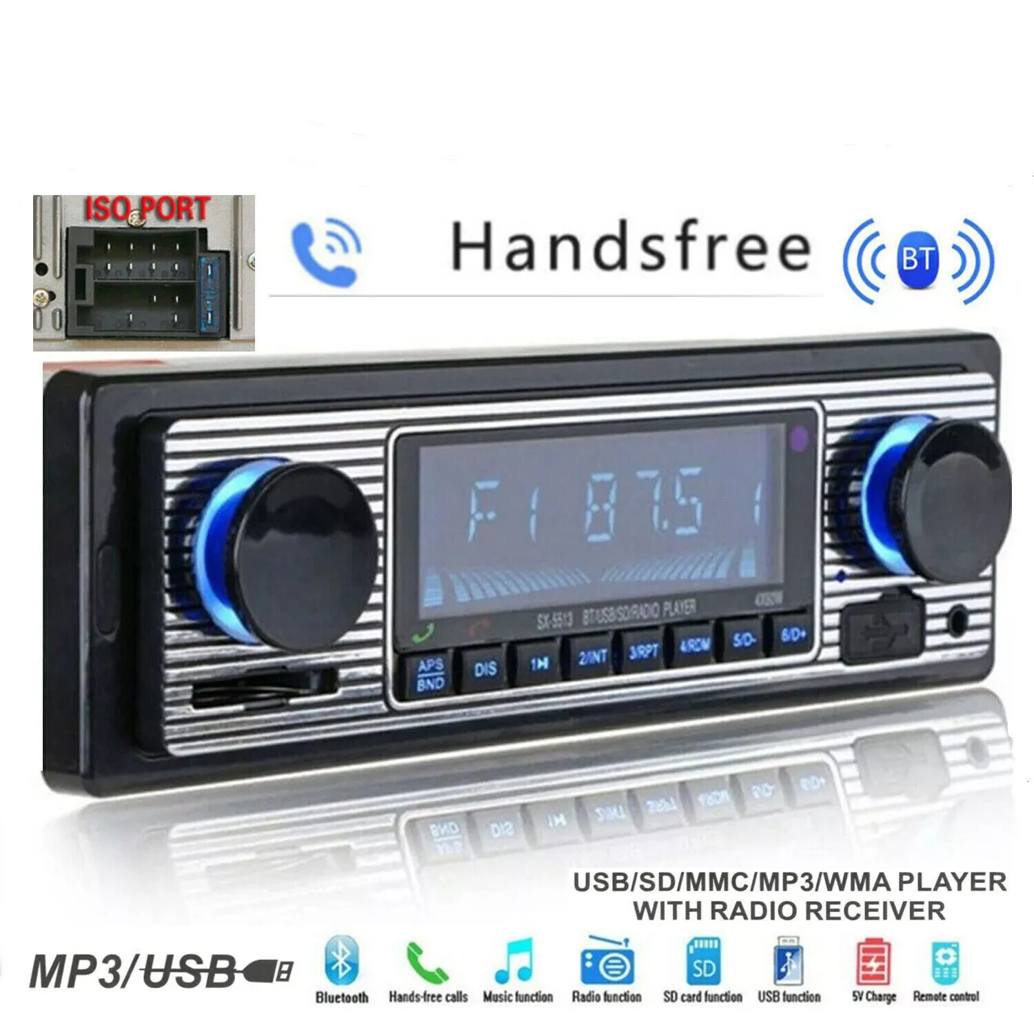 Vintage Car FM Radio MP3 Player Bluetooth USB Classic Stereo Audio Receiver AUX