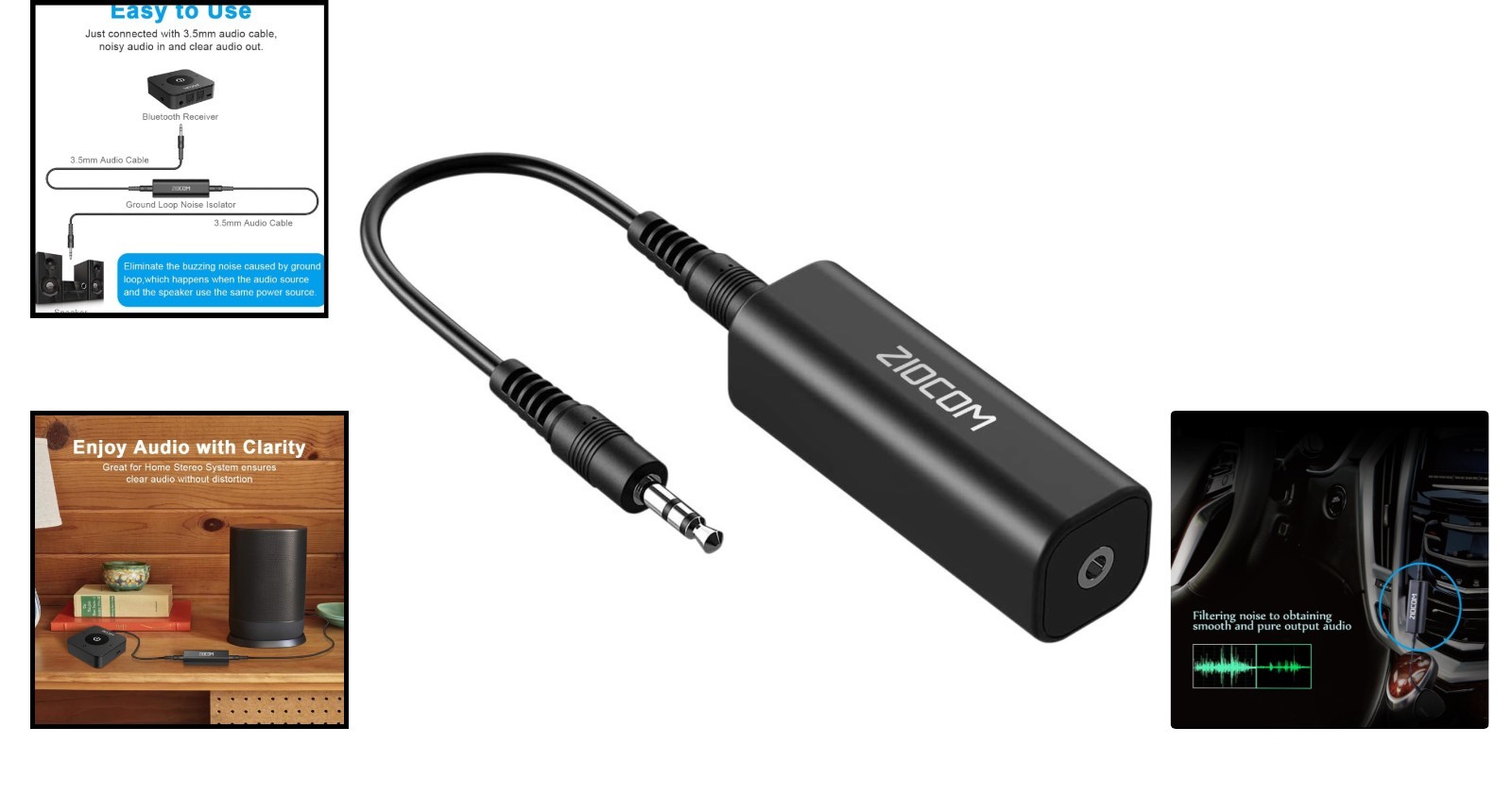 Ground Loop Noise Isolator for Car & Home Audio, 3.5mm Jack, Black