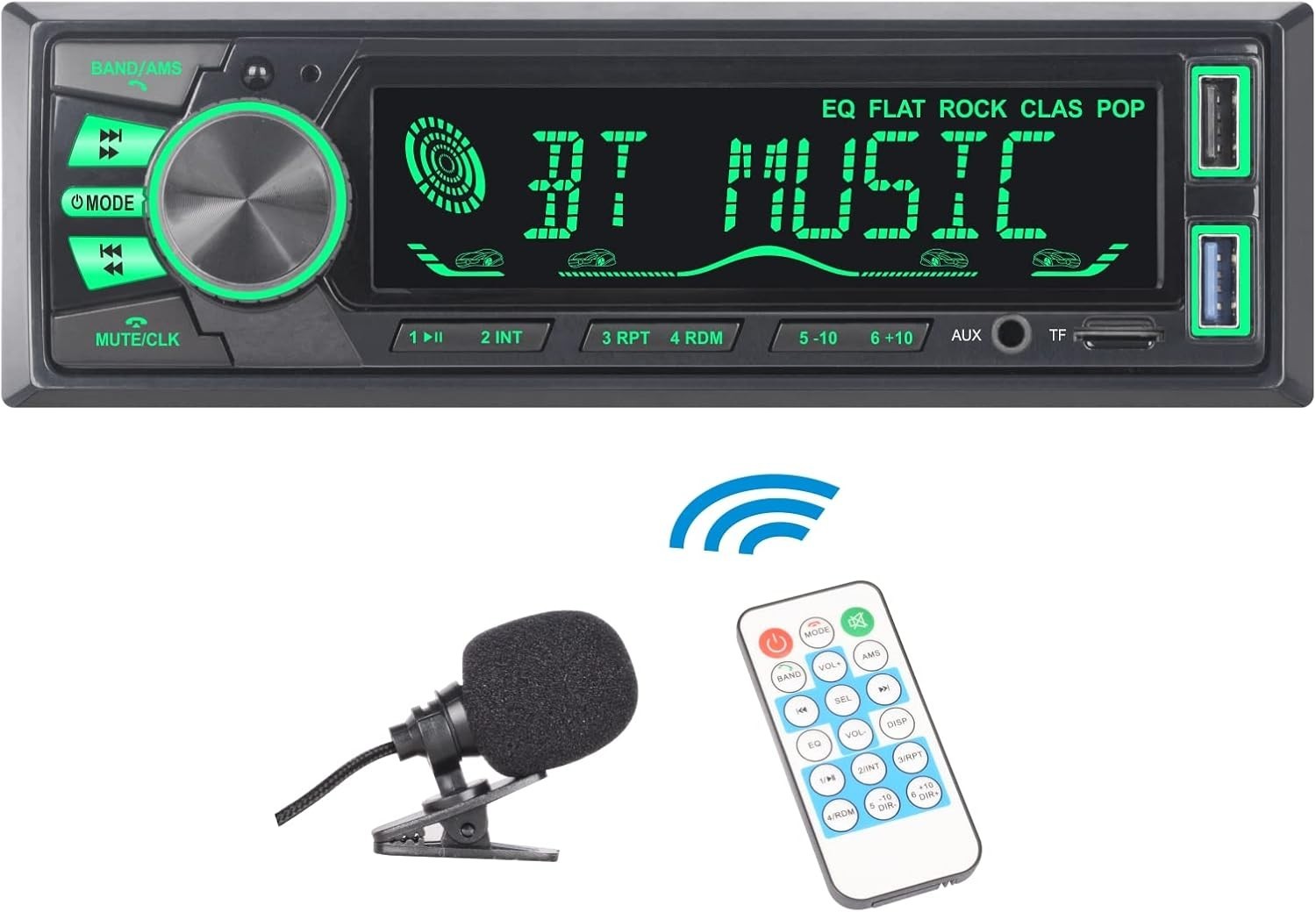 Single DIN Bluetooth Car Stereo – Fast Charging, AUX Input & APP Functionality