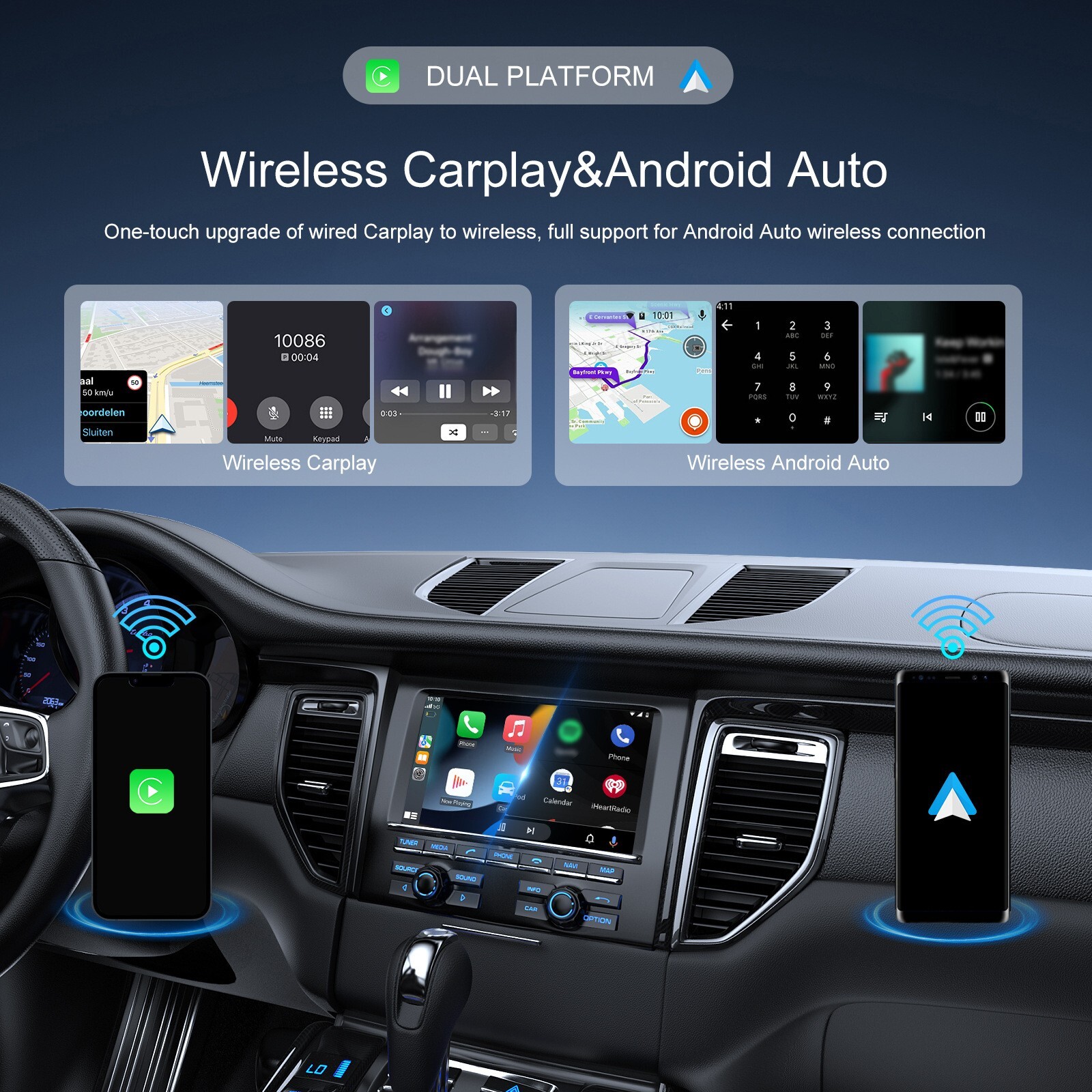 Wired to Wireless CarPlay & Android Auto Adapter – Plug & Play, Fast Connection