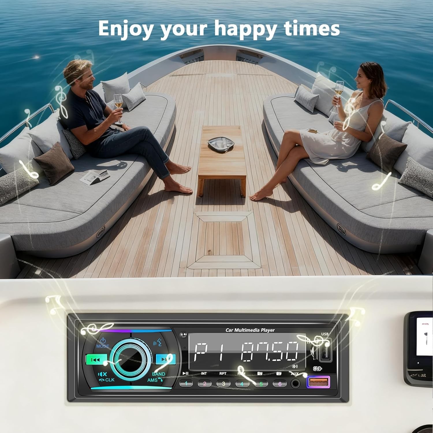 Car Stereo with Bluetooth Single Din Car Radio, Marine Radio Boat Stereo for …