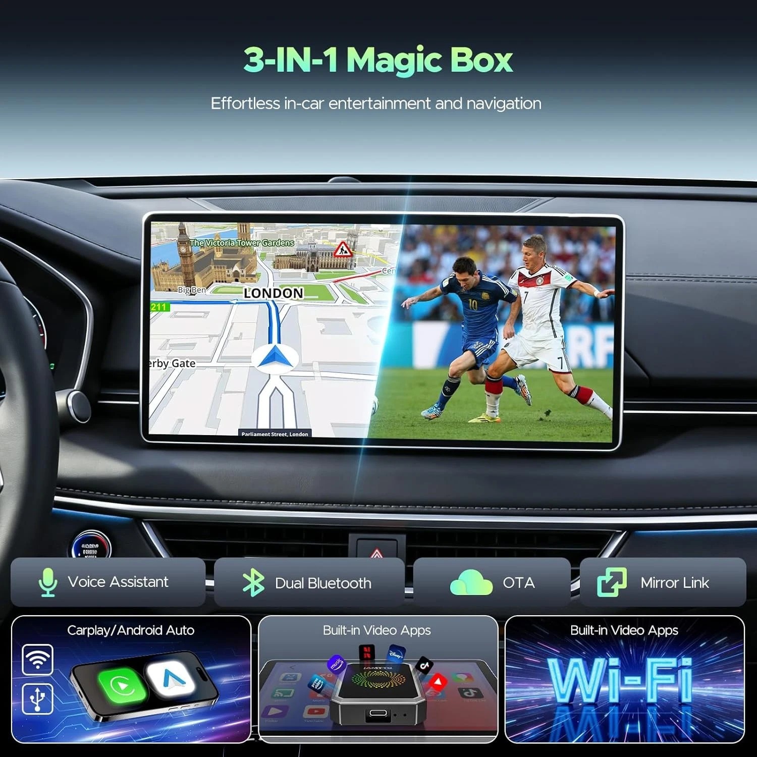 3 In1 Magic Video Box for Streaming Wireless CarPlay AI box Android Auto Adapter