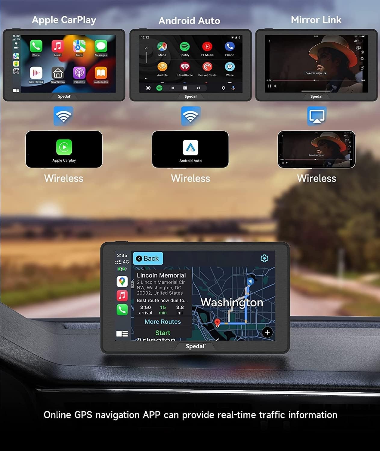 Spedal CL786 Car Stereo with Apple CarPlay, Android Auto, 7″ Touchscreen – Black