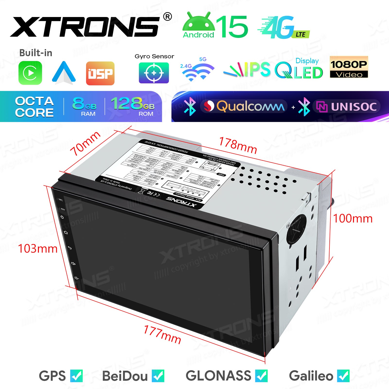 Wireless CarPlay Android Auto Car Radio 7 inch Double Din Stereo GPS Navigation