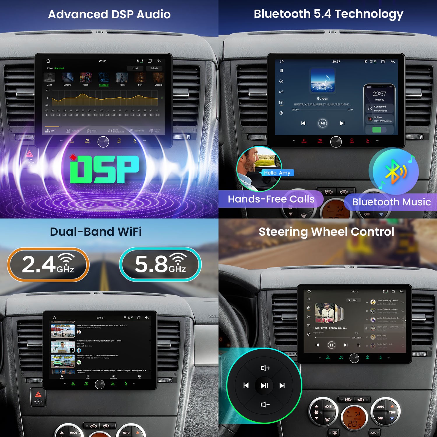 10.1″ QLED 2 DIN AI NPU Android 14 Car Radio Stereo 4+64G CarPlay ADAS Dash CAM
