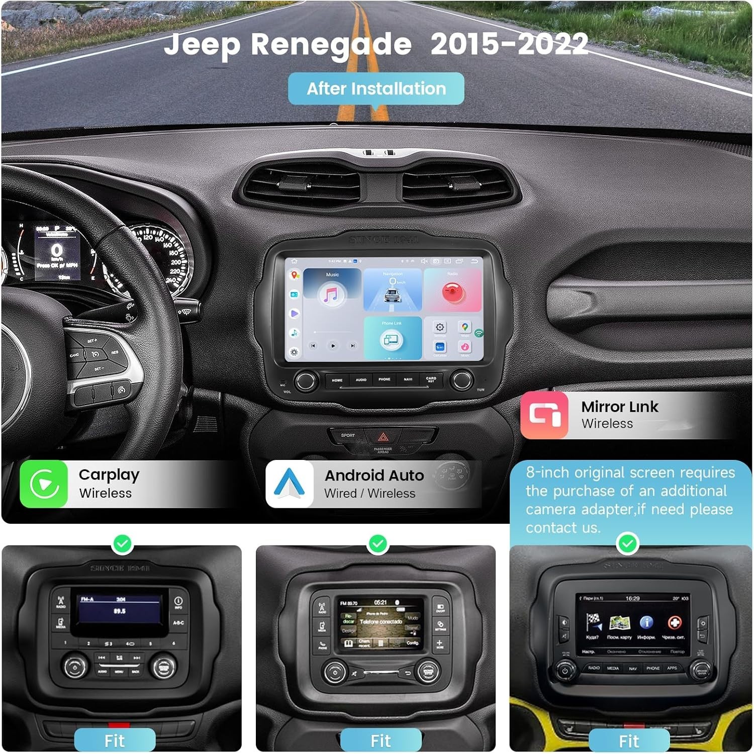 Roadanvi Car Radio for Jeep Renegade 2015-2022 CarPlay Android 12 Stereo GPS BT