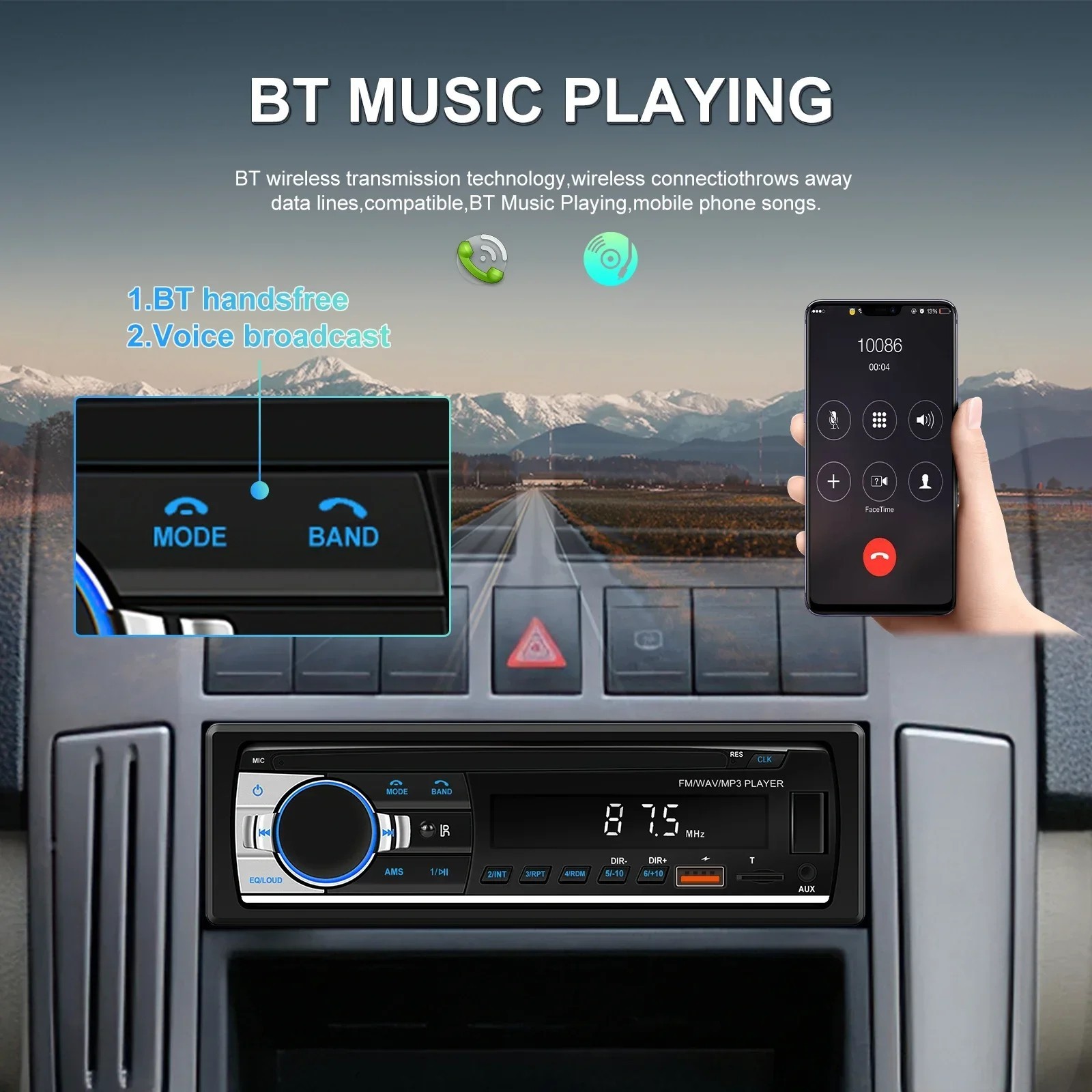 Bluetooth Car Stereo Audio In-Dash FM Aux Input Receiver SD USB MP3 Radio Player