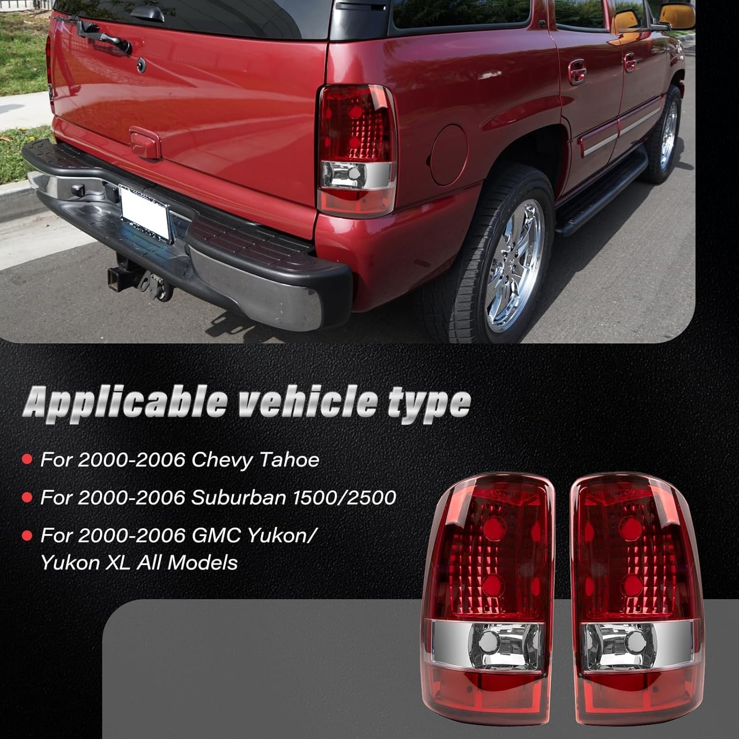 Pair Tail Lights Lamps For Chevy Suburban 1500/ 2500 Tahoe GMC Yukon 2000-2006