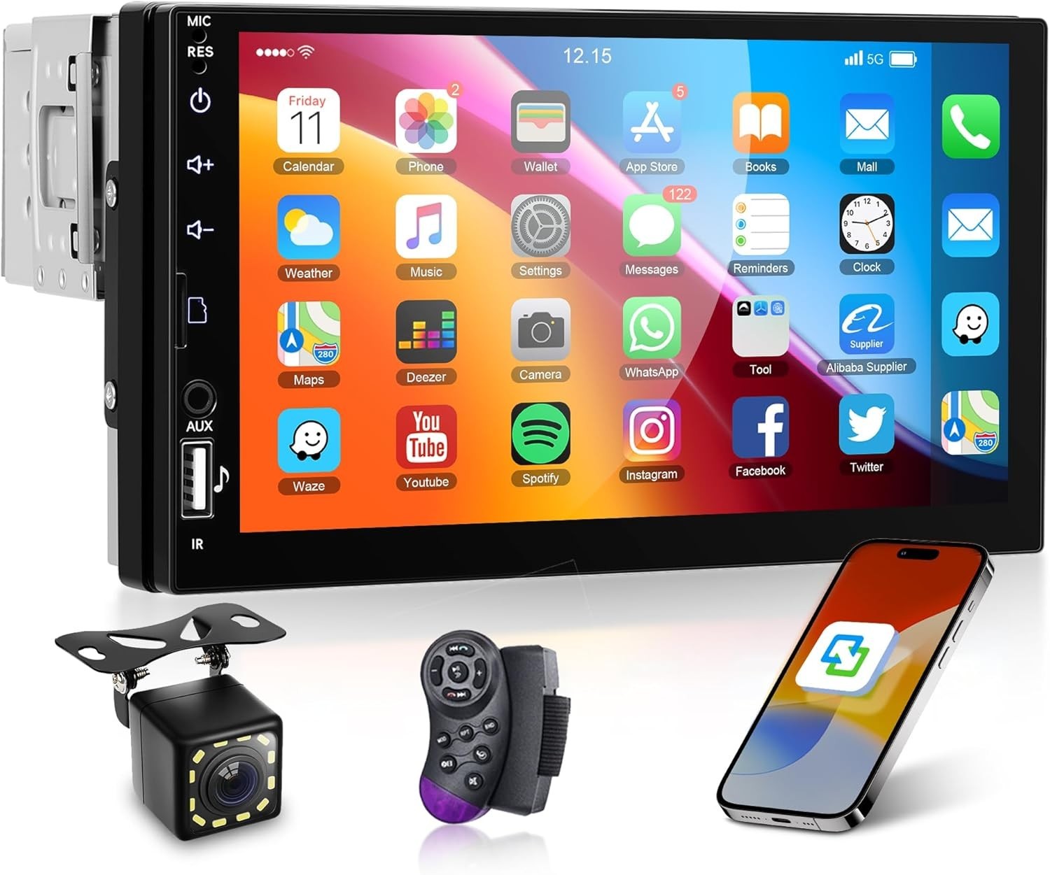 7 Inch Bluetooth Car Radio Stereo with Backup Camera and Steering Wheel Control