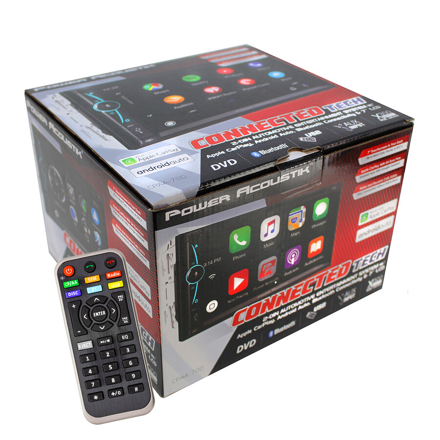 POWER ACOUSTIK DOUBLE DIN 7″ DVD PLAYER USB APPLE CARPLAY ANDROID AUTO CPAA-70D