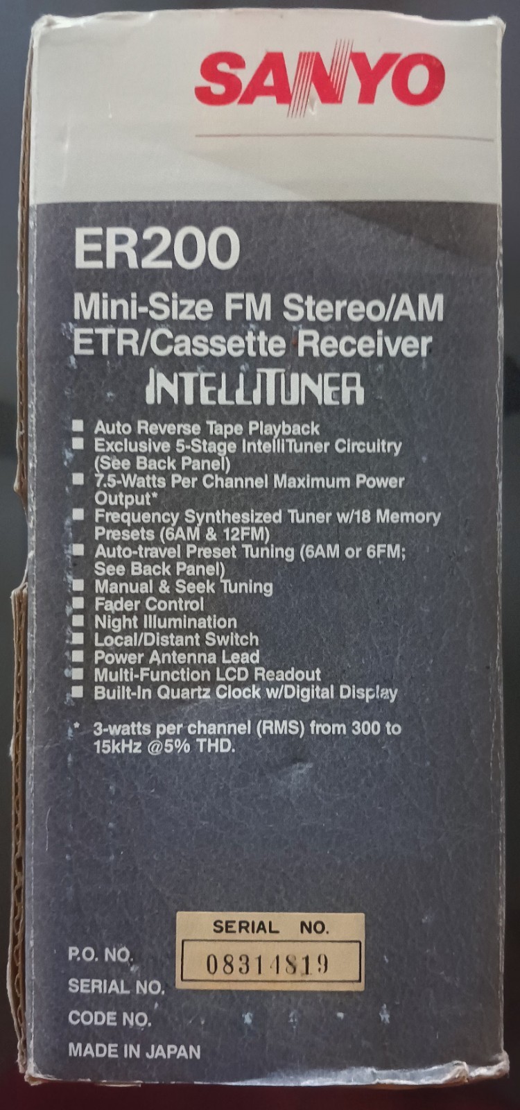 SANYO ER200 IntelliTuner 1 DIN AM/FM Cassette Receiver w/ Auto Reverse Clock
