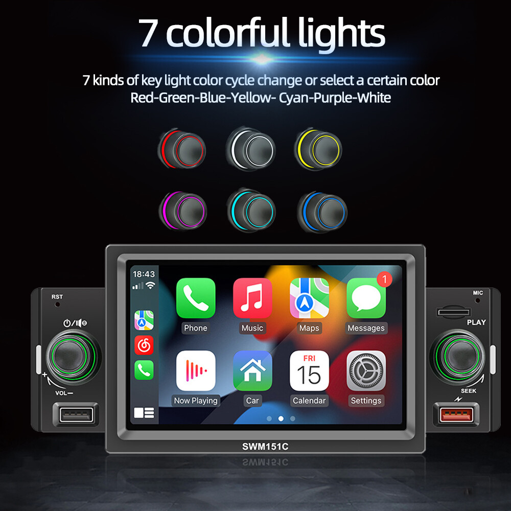 5”1Din Car Steroe Radio Touch Screen Apple Carplay Android Auto MP5 Player USB
