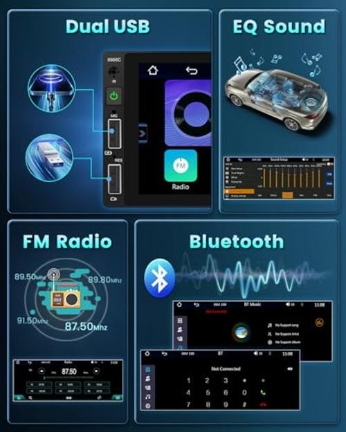 6.9 Inch Car Stereo Carplay Android Auto Touchscreen Car Radio Single Din