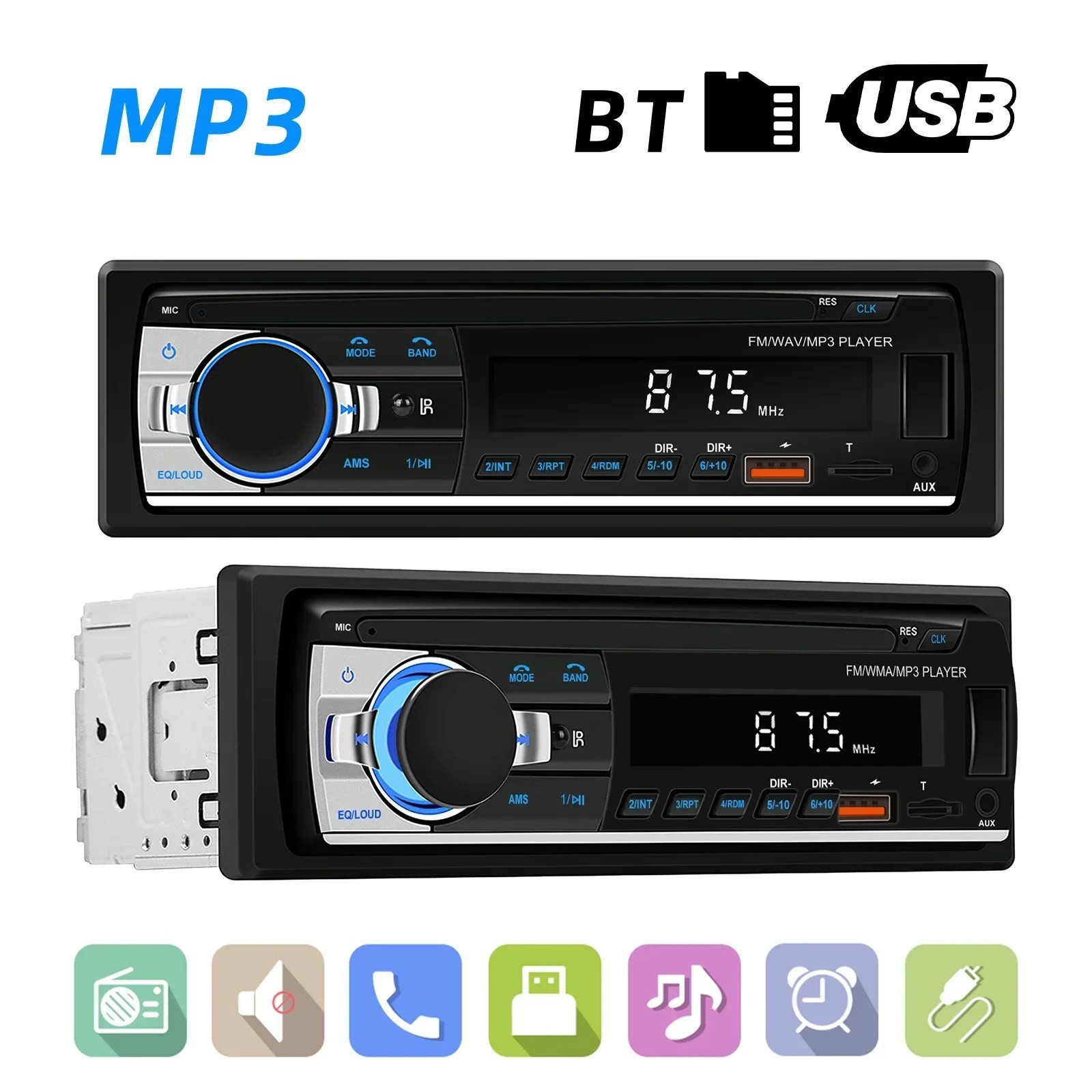 Bluetooth Car Stereo Audio In-Dash FM Aux Input Receiver SD USB MP3 Radio Player