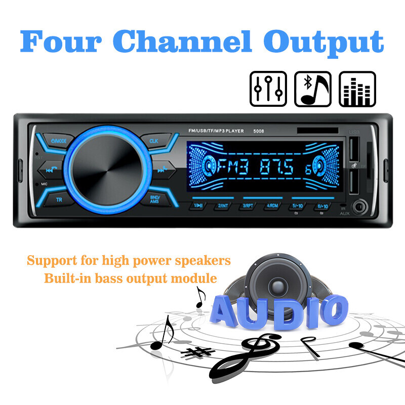 Single 1 Din Car Radio FM Stereo MP3 Player Bluetooth Head Unit In-Dash 2USB/AUX