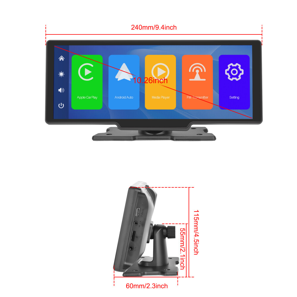 10.26″ Wireless CarPlay Screen Portable Car Stereo Radio Android Auto Screen